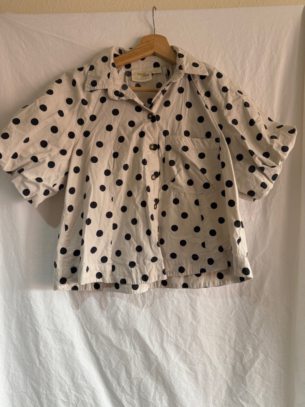 Anthropologie x Maeve  Black Polka Dot Button-Up Top on Cream